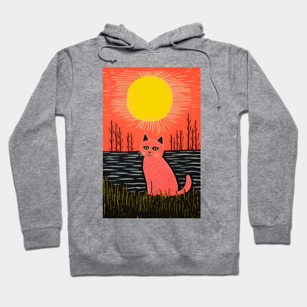 Riso-graphic Cat's Joyful Field Hoodie by AestheticsArt81